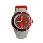 Montre Silicone, blanc / Rouge